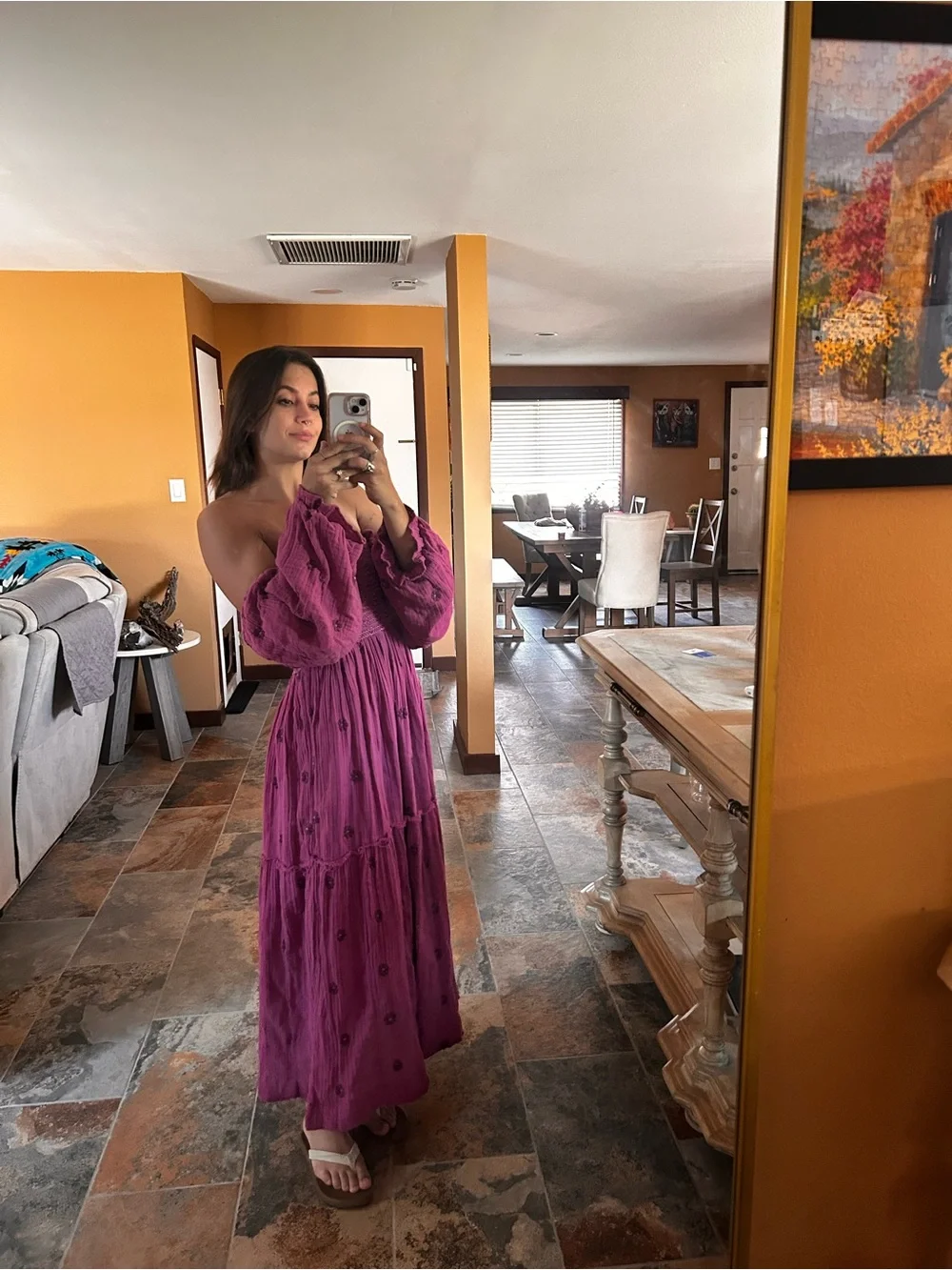 Free People Magenta Purple Off Shoulder Maxi Dress XS Boho